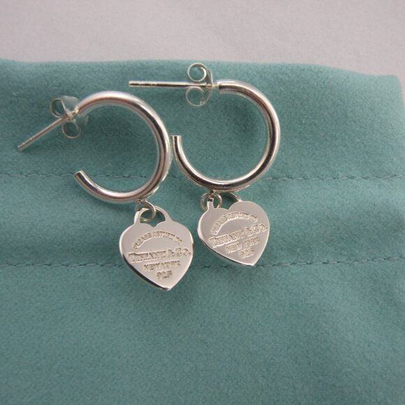 NEW Mini Heart Hoop Stud Earrings Return to Tiffany & Co Solid Sterling Silver - Picture 8 of 16